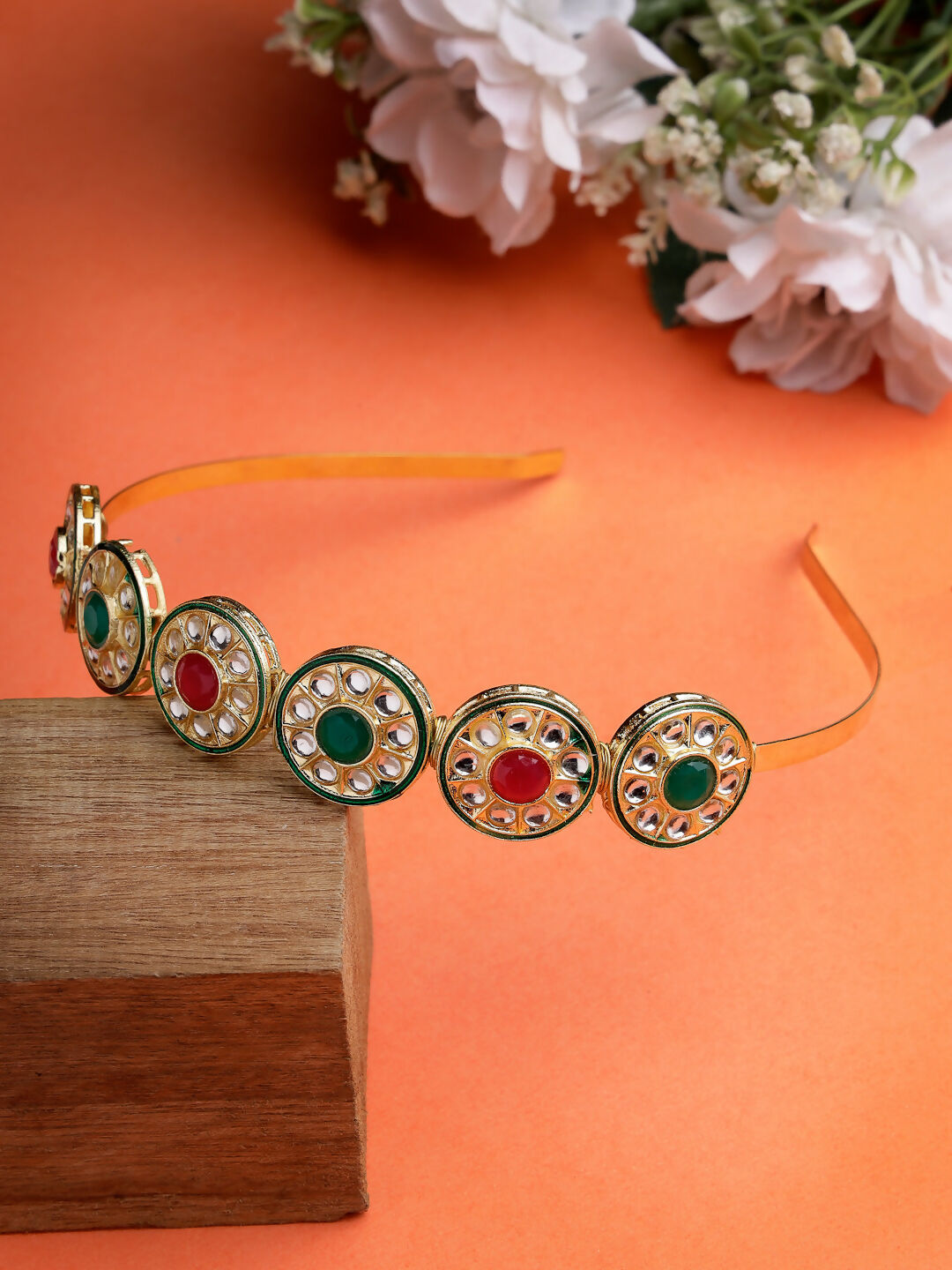 NVR Women's Multi colour Kundan Gold-Polished Embellished Hairband | Grocsy