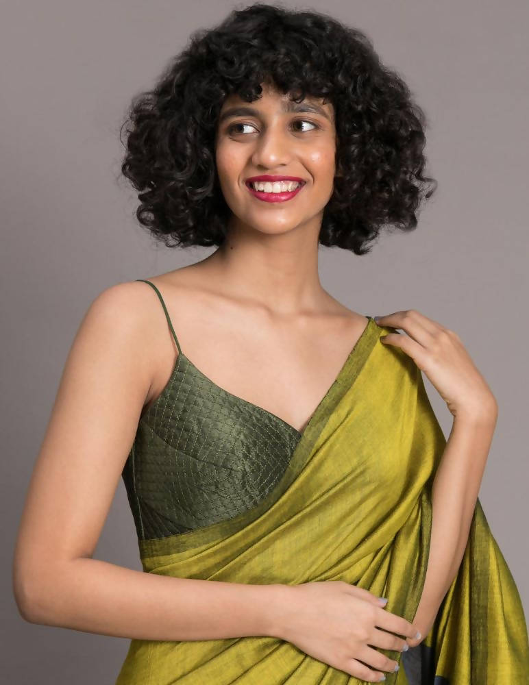 Suta Green Blue Colourblocked Cotton Blend Saree | Grocsy