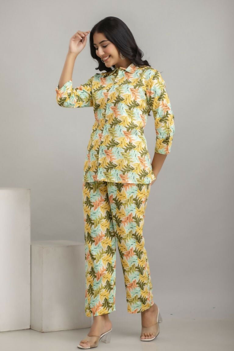 Alvano Women's Floral Printed Cotton Multicolour Co-Ord Set | Grocsy