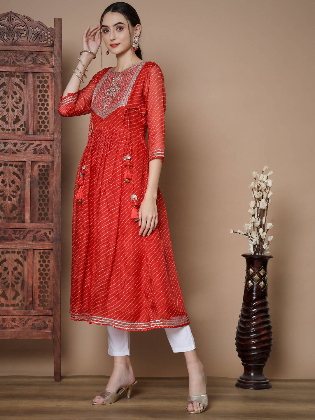 Myshka Women's Red Anarkali Kurta & With Dupatta | Grocsy