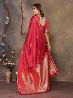 Joban Fashion Red Floral Motifs Banarasi Silk Sarees | Grocsy