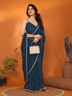 Designer Partywear Rama Georgette Fancy Saree - Durga | Grocsy