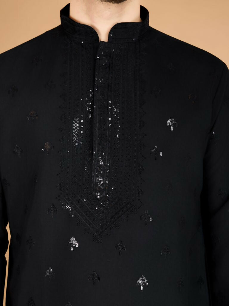 Vastranavya Black Exclusive Festival Wear Viscose Silk Thread with Sequence Embroidered Work Kurta with Dupatta | Grocsy