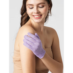 BUNGALOW BEAUTY Exfoliating Bath Gloves - White And Purple | Grocsy
