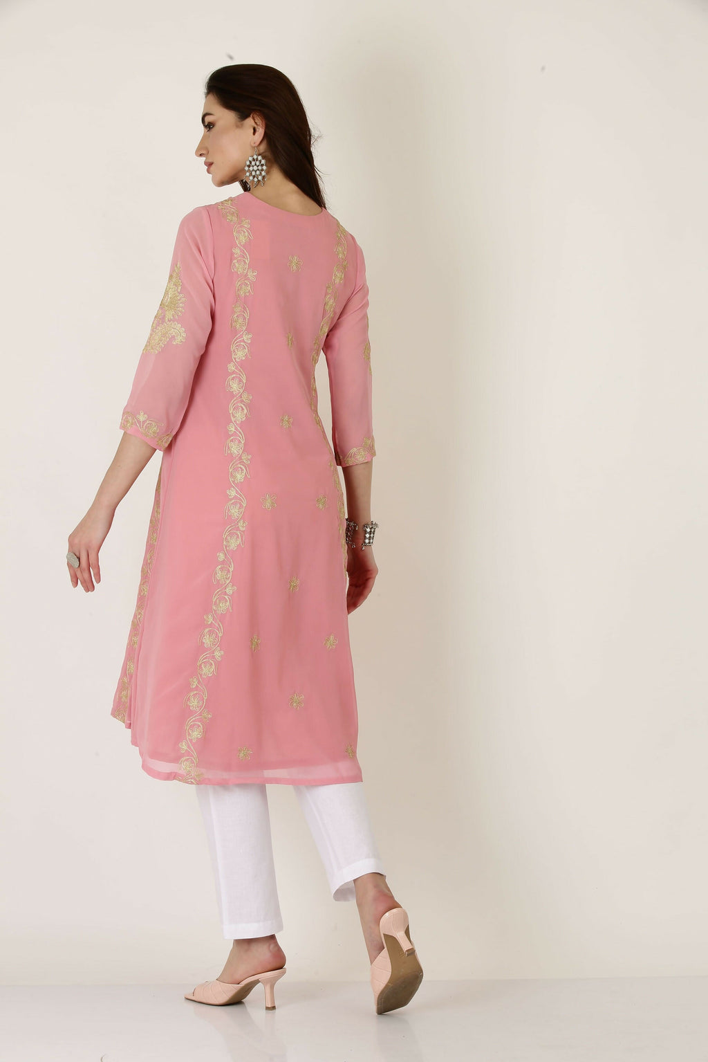 Joban Fashion Pink Georgette Kurta Set | Grocsy