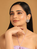 Nuyug Rhodium-Plated Zircon Studded Floral Statement Stud Earrings | Grocsy