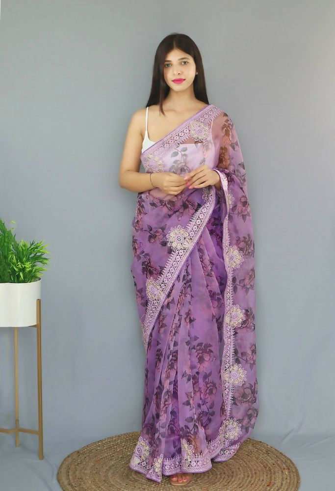 Vamsee Man Mohini Purple Organza Saree | Grocsy