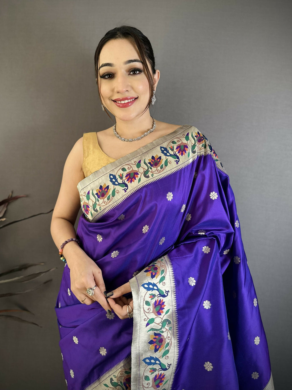 Prime Volt Premium Soft Silk Mayur Paithani Saree with Peacock Meena Weaving & Rich Pallu-Royal Purple | Grocsy