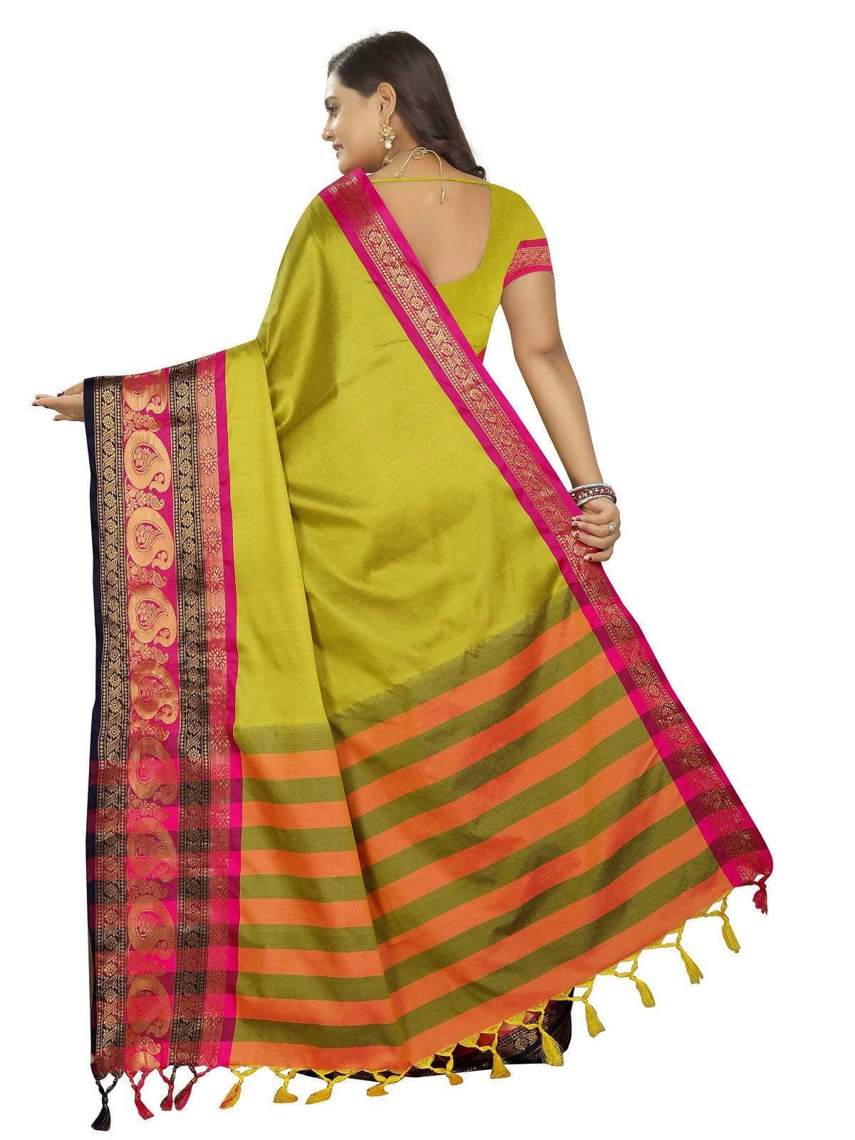 Vamika Banarasi Silk Mehandi Green Weaving Saree | Grocsy
