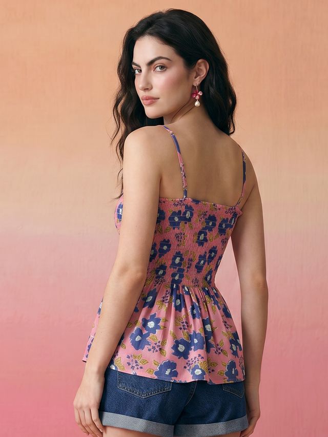 Janasya Pink Peplum Cotton Top | Grocsy