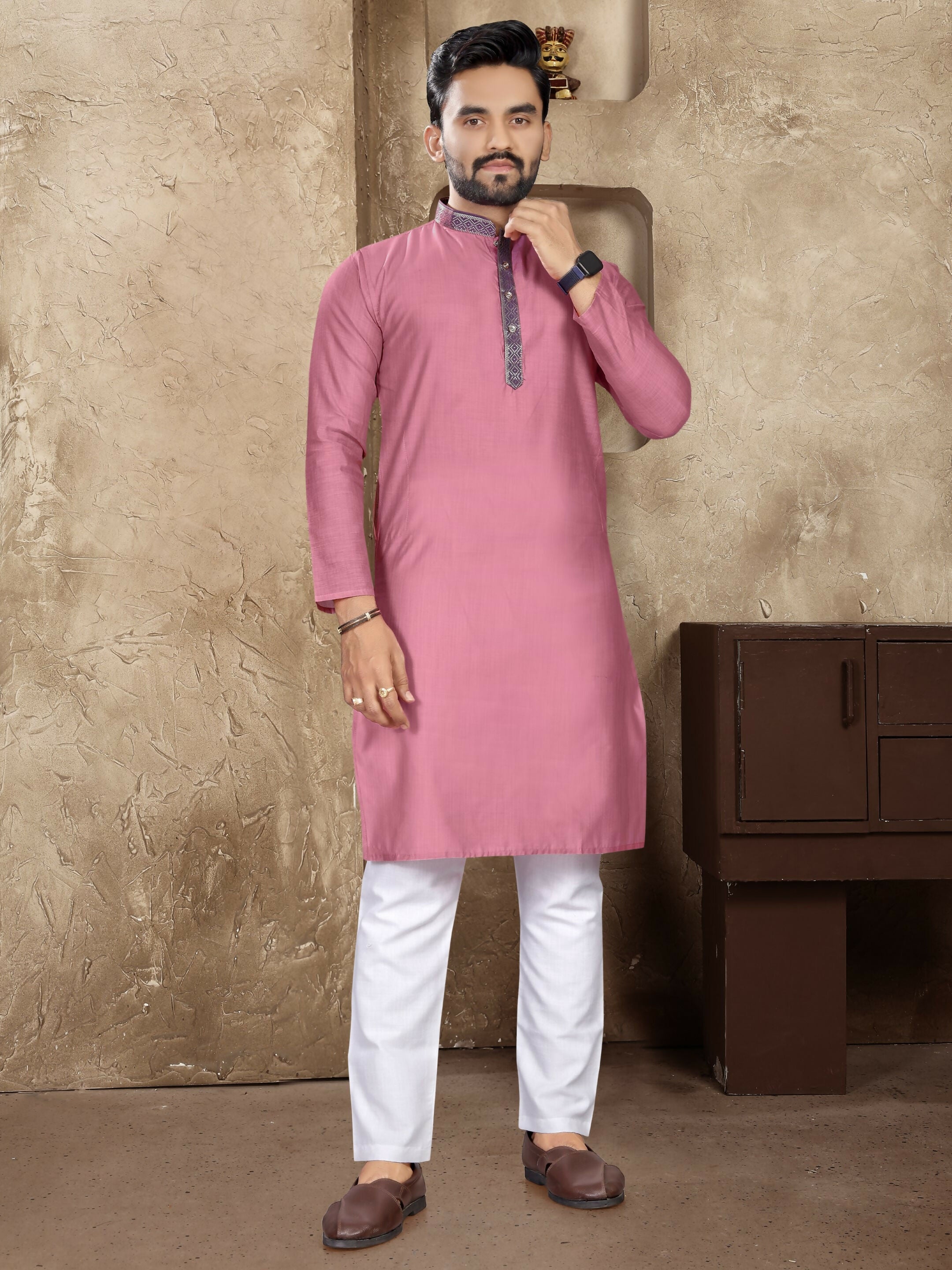 Anaita Pink Linen Silk Straight Kurta | Grocsy