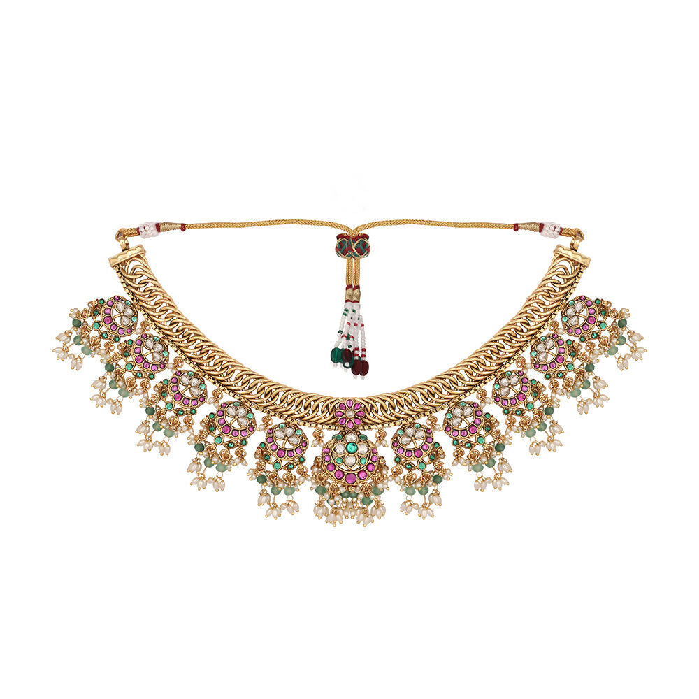 Nuyug 18K Gold Plated Estele Gold Tone Beaded Necklace Set | Grocsy