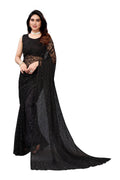 Vamika Ethnic Fire Black Pearls Net Saree | Grocsy