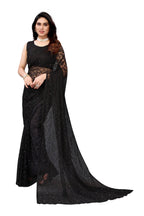 Vamika Ethnic Fire Black Pearls Net Saree | Grocsy