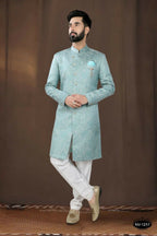 Joban Fashion Men's Blue Woven Jacquard Kurta with Pyjama | Grocsy
