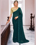 Teal Georgette Swaroski Work Saree With Unstitched Blouse Piece - Juhi | Grocsy