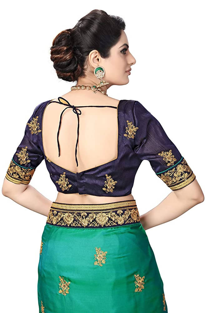 Sarvadarshi Fashion Women's Blue Barfi Silk Heavy lace Embroidery work Saree With blouse piece | Grocsy