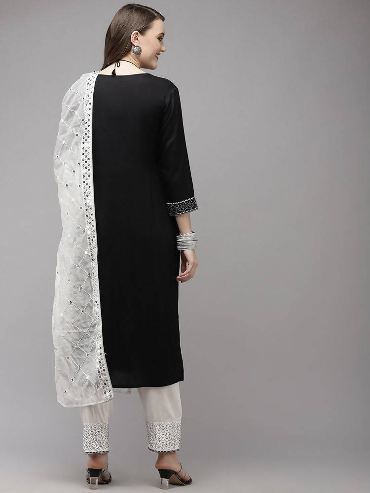 Yufta Women Black Yoke Design Regular Sequinned Kurta with Palazzo & With Dupatta | Grocsy