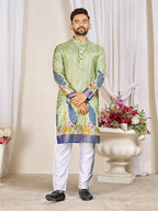 Anaita Green Dola Silk Straight Kurta With Foil Work | Grocsy