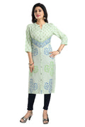 Snehal Creations Green Rayon Textured Print Long Kurta For Women | Grocsy
