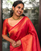 DEIANA'S Beautiful Designer Golden zari Soft Lichi Silk Saree - Red | Grocsy