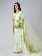 Vastranavya Mint Green Freehand Floral Print Ready to Wear Saree | Grocsy