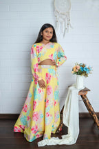 Aayaa Designer Printed Chinon Crochet Sequance Kids Lehenga Choli - Yellow | Grocsy