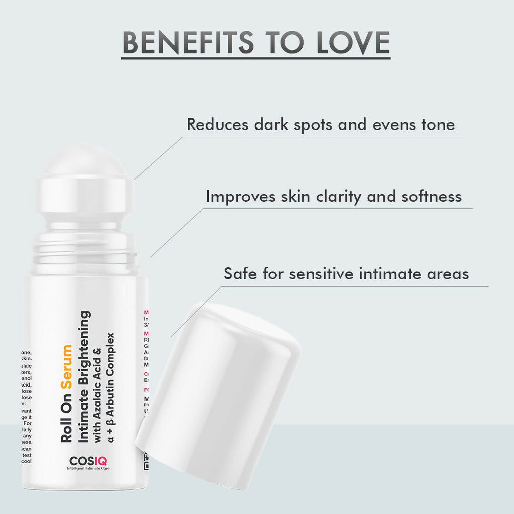 Cos-IQ Intimate Brightening Roll-On Serum, With Azelaic Acid & Alpha + Beta Arbutin Complex | Grocsy