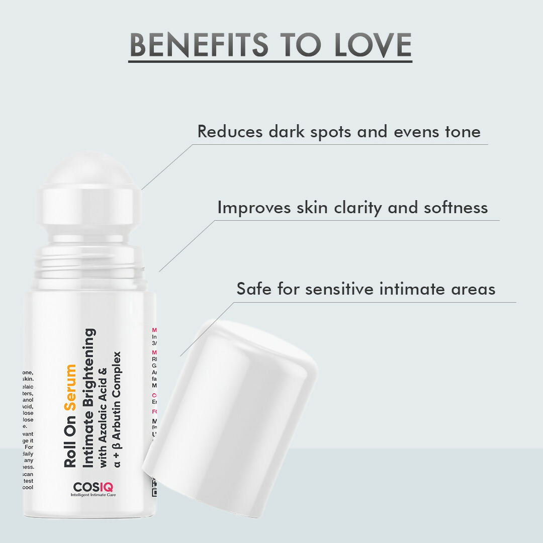 Cos-IQ Intimate Brightening Roll-On Serum, With Azelaic Acid & Alpha + Beta Arbutin Complex | Grocsy