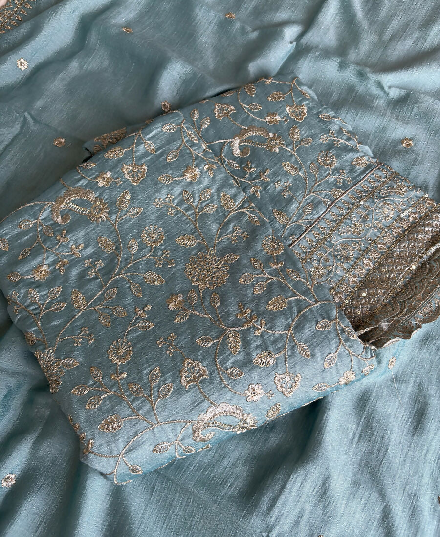 KC Sky Blue Vichitra Silk Palazzo Suit For Women Festival Wear | Grocsy