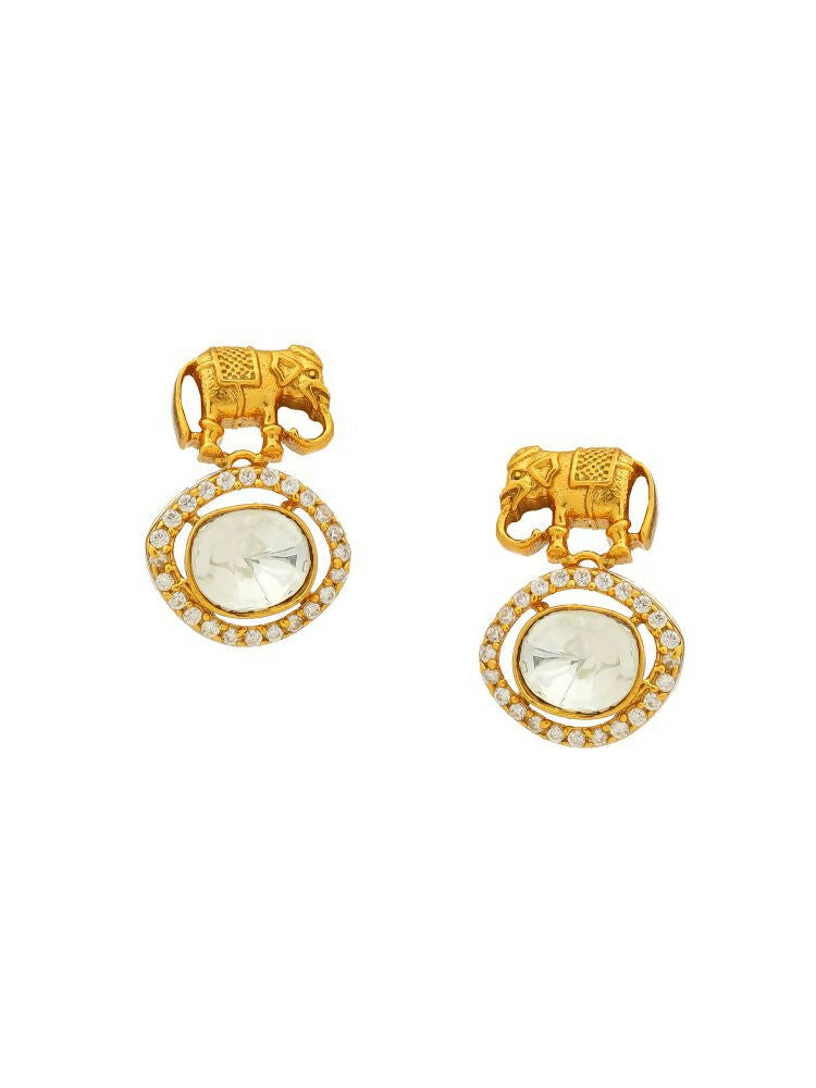 Elephant Studs with Kundan Drops - Ruby Raang | Grocsy