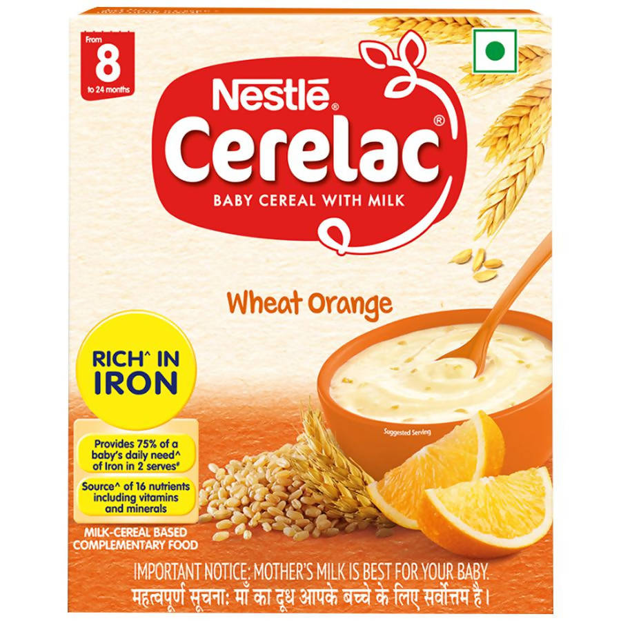 Nestle Cerelac Baby Cereal with Milk, Wheat Orange From 8 To 24 Months | Grocsy