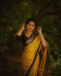 DEIANA'S Beautiful Designer Golden zari Soft Lichi Silk Saree - Yellow | Grocsy