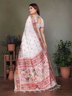 Joban Fashion White Thread Woven Pashmina Sarees | Grocsy