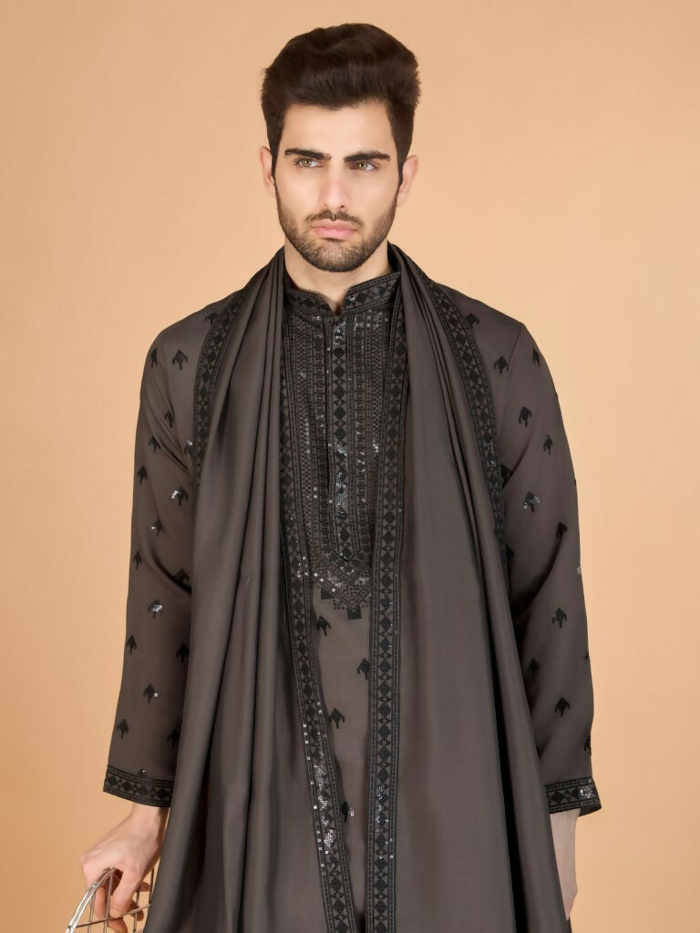 Vastranavya Brown Exclusive Festival Wear Viscose Silk Thread with Sequence Embroidered Work Kurta with Dupatta | Grocsy