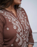 Joban Fashion Brown Rayon Embroidery Sequence Work Readymade Kurta Set | Grocsy