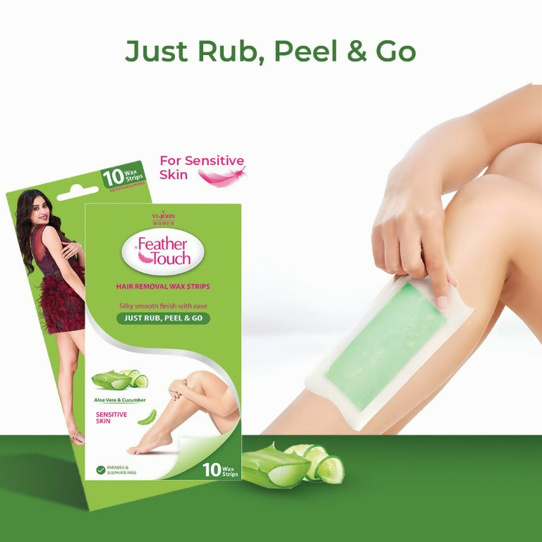 VI-JOHN Feather Touch Cucumber & Alevera Hair Removal Wax Strips for Dry Skin Praraben & Sulphate Free | Grocsy