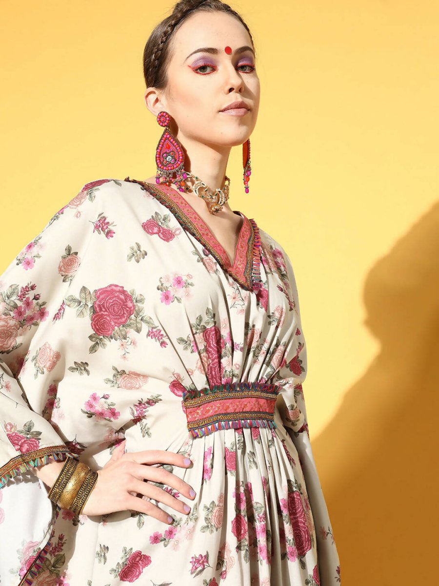 Ahalyaa Women Beige Colour Crepe Digital Printed Kurta Palazzo Set | Grocsy