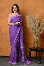 Very Much Indian Pure Cotton Handblock Printed Saree With Natural Dyes - Purple | Grocsy