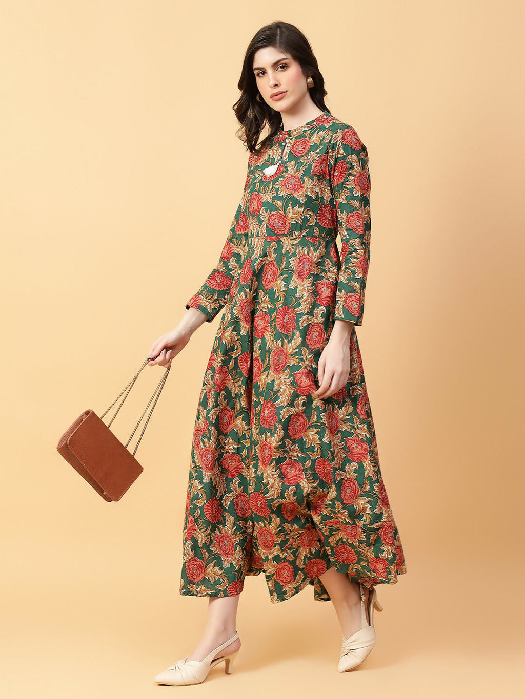 Joban Fashion Green Cotton Printed & Hand Work Dress | Grocsy