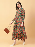 Joban Fashion Green Cotton Printed & Hand Work Dress | Grocsy