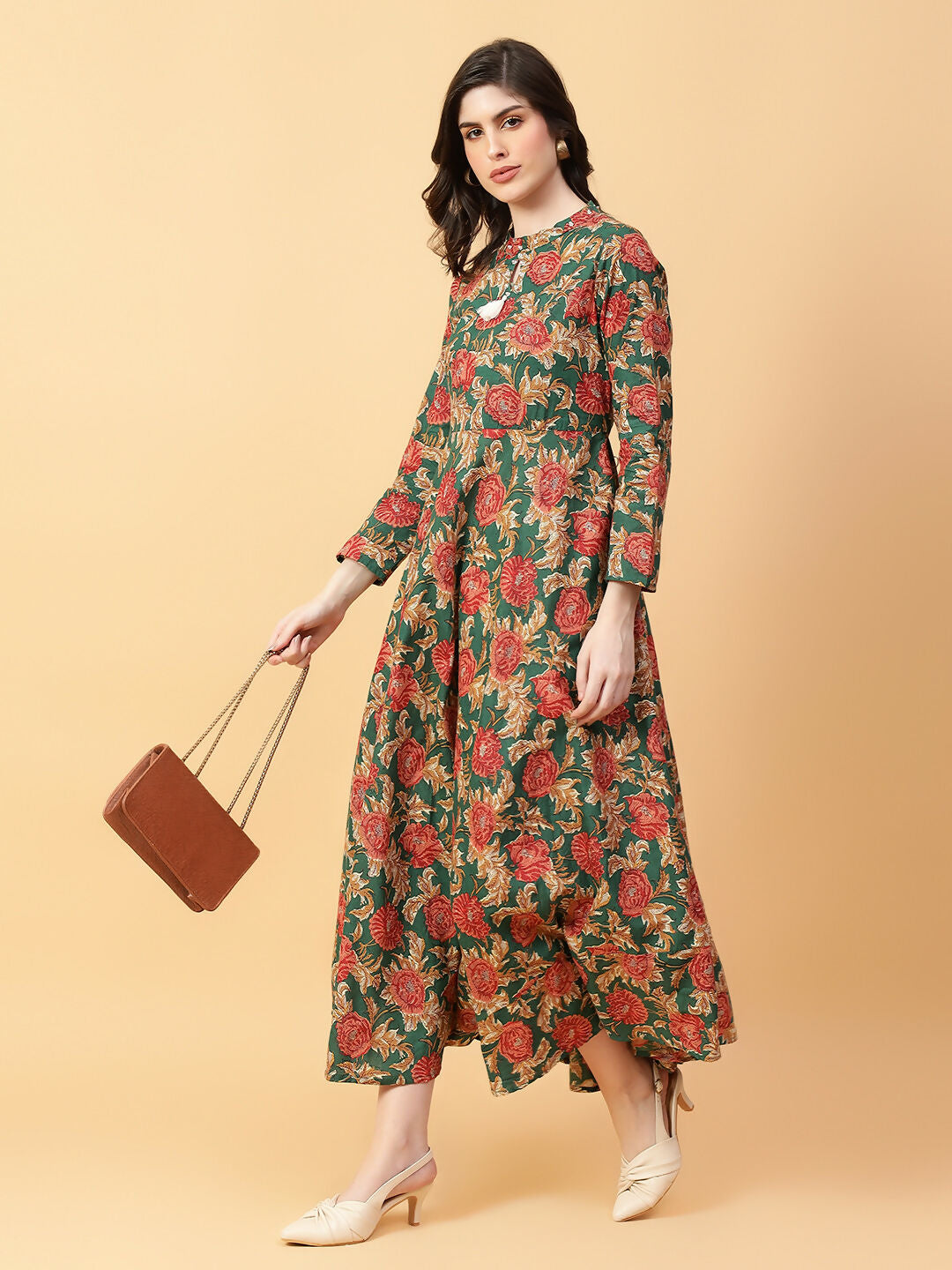 Joban Fashion Green Cotton Printed & Hand Work Dress | Grocsy