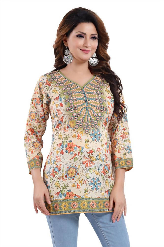 Snehal Creations Elegant Faux Crepe Printed Short Kurti Tunic | Grocsy