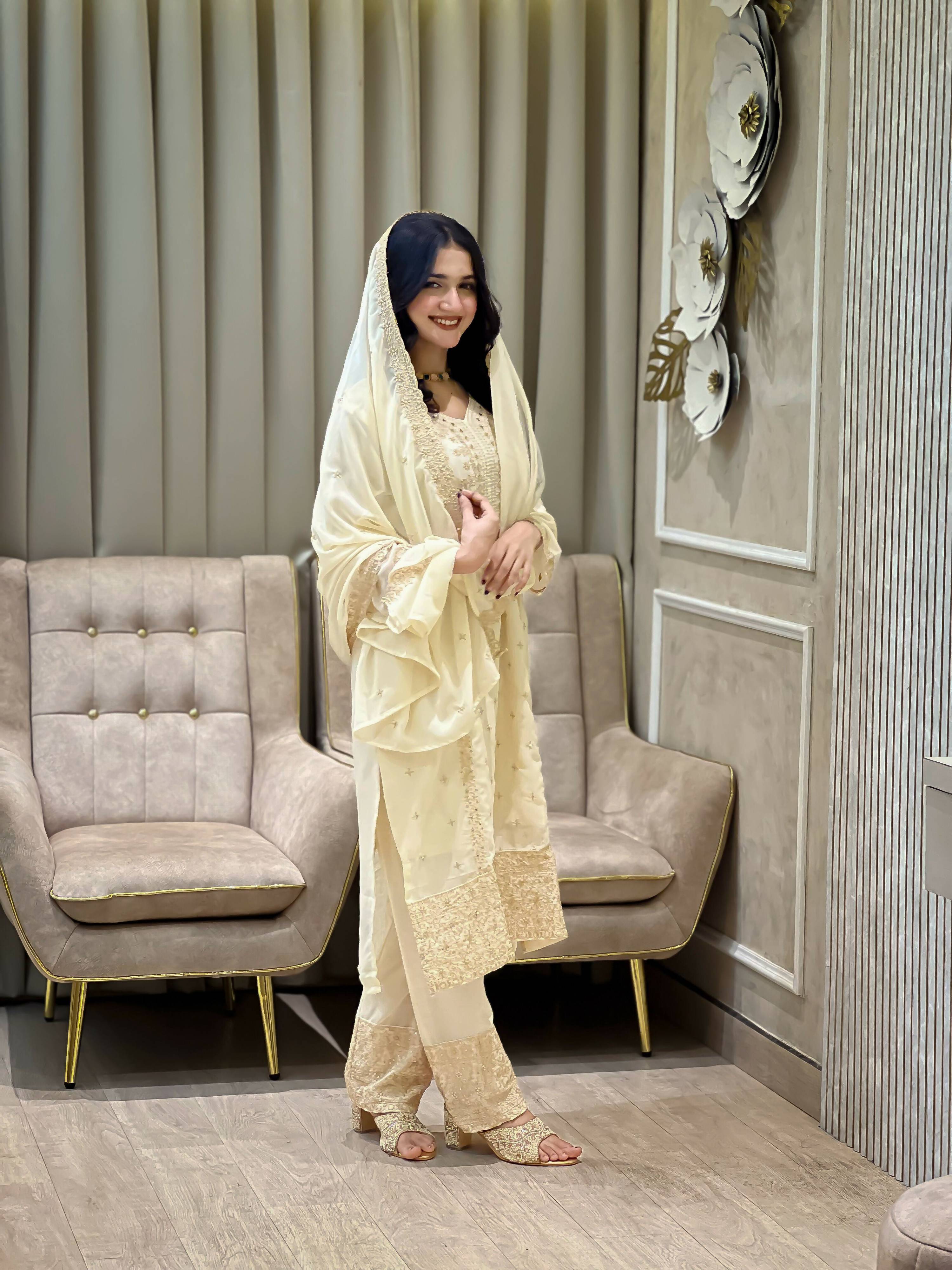 Teeya Creation White Color Faux Georgette Embroidery Work Party Wear Salwar Suit | Grocsy