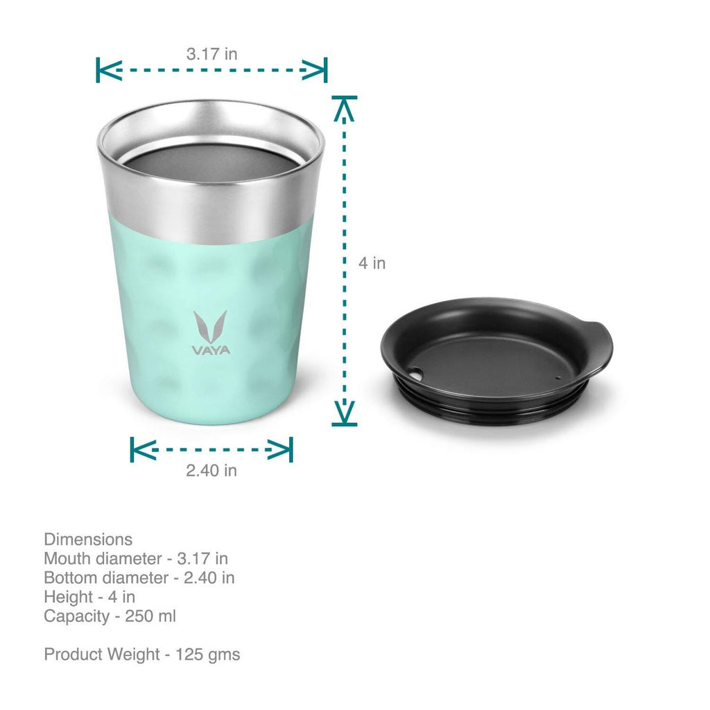 Vaya Popcup Insulated Coffee Mug Tumbler With Lid - 250 ml (Cool Cyan) | Grocsy