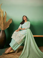 Sea Green Georgette Handwork Unstitched Dress Material - Hanika | Grocsy