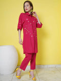Women Republic Pink Cotton Embellished Kurta Set | Grocsy