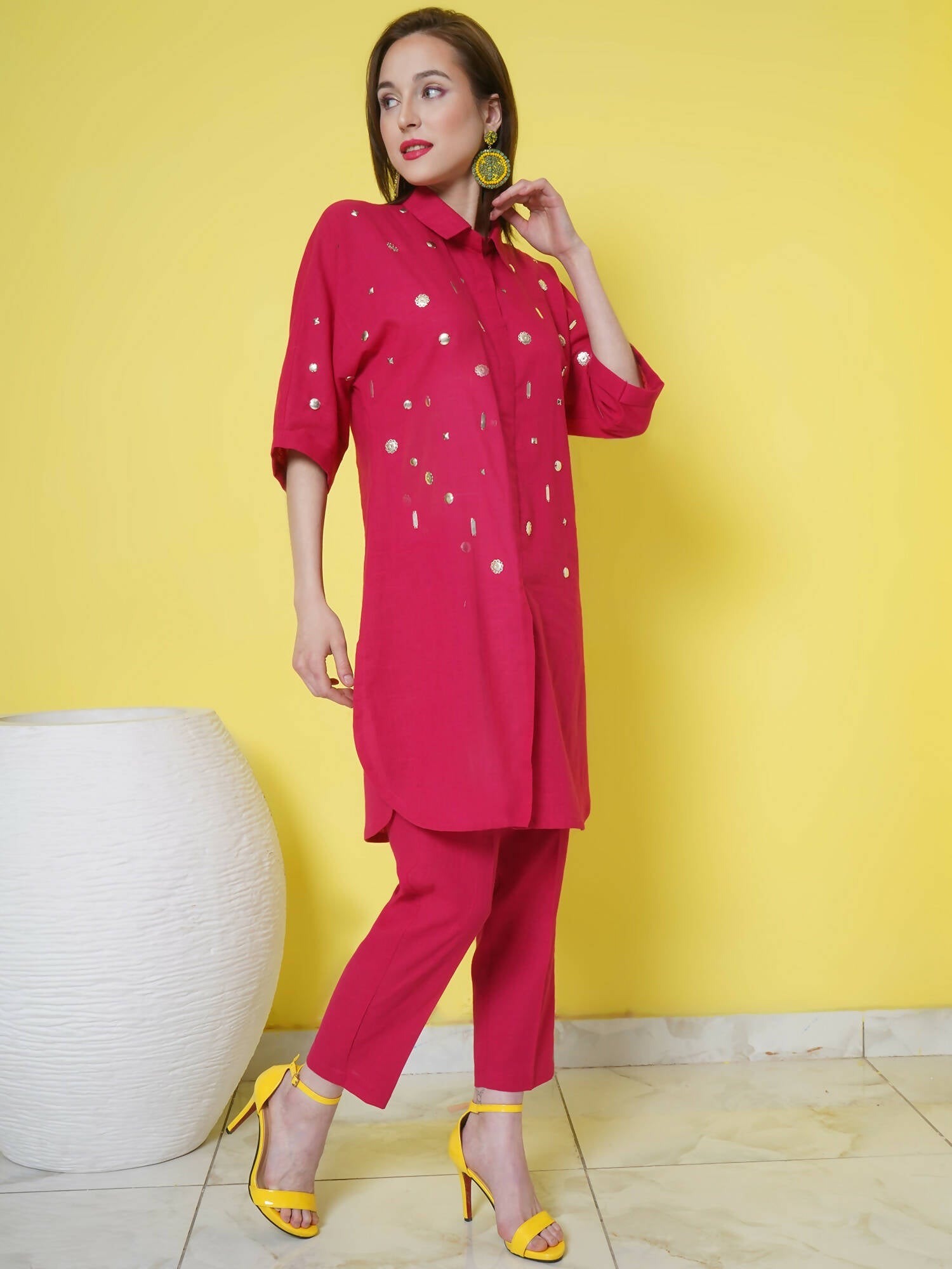 Women Republic Pink Cotton Embellished Kurta Set | Grocsy
