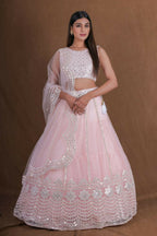 Pink Zari Foil Mirror Embroidery Work Lehenga Choli With Dupatta - Jihu Culture | Grocsy