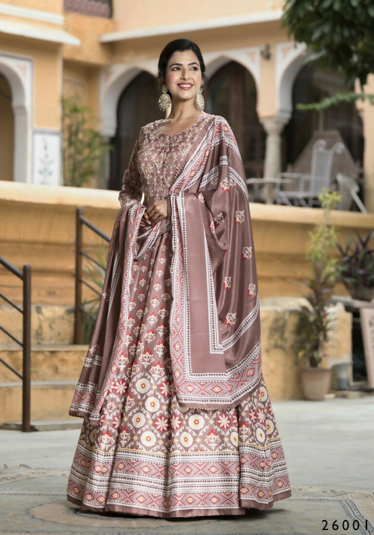 Wedding Designer PaleMauve Soft Dola Silk Anarkali suit with Dupatta - Samanta | Grocsy
